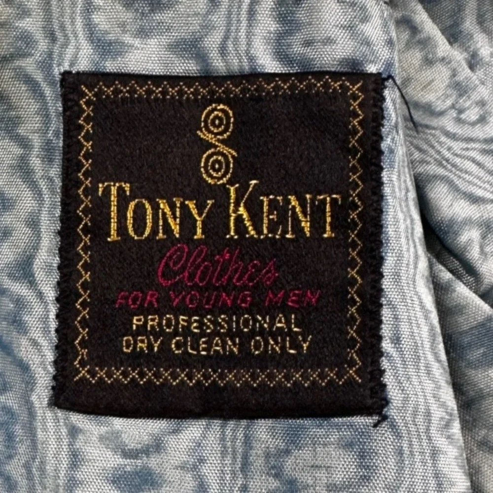 Vintage Tony Kent Mens Navy Blue Blazer‎ Red Contrast Stitch Textured Jacket